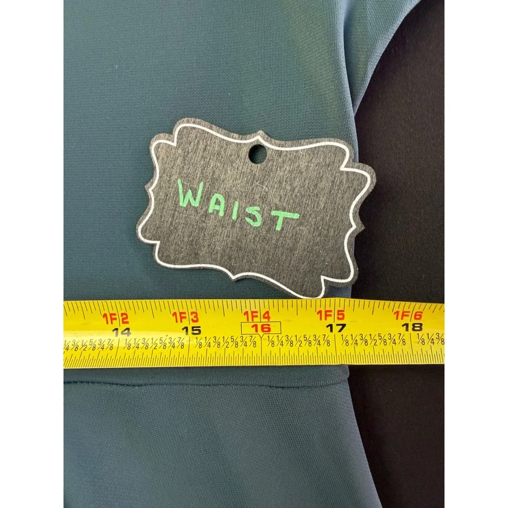 Lands End Dress Medium 10-12 Teal Green Long Sleeve Fit Flare Midi Dress